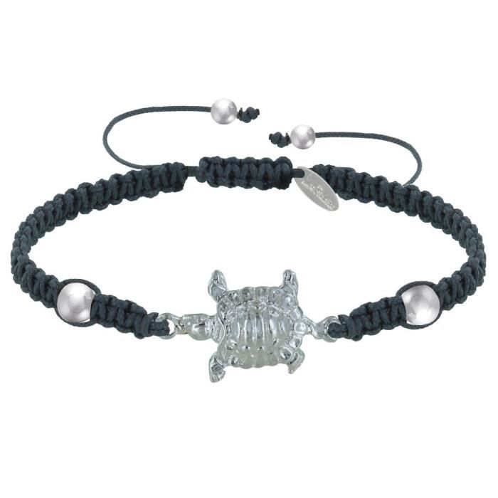 Les Poulettes Bijoux - Bracelet Métal Argenté Tortue Lien Tréssé - Gris