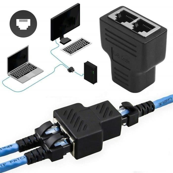 Répartiteur de réseau Ethernet LAN RJ45, 1 à 2 voies, adaptateur