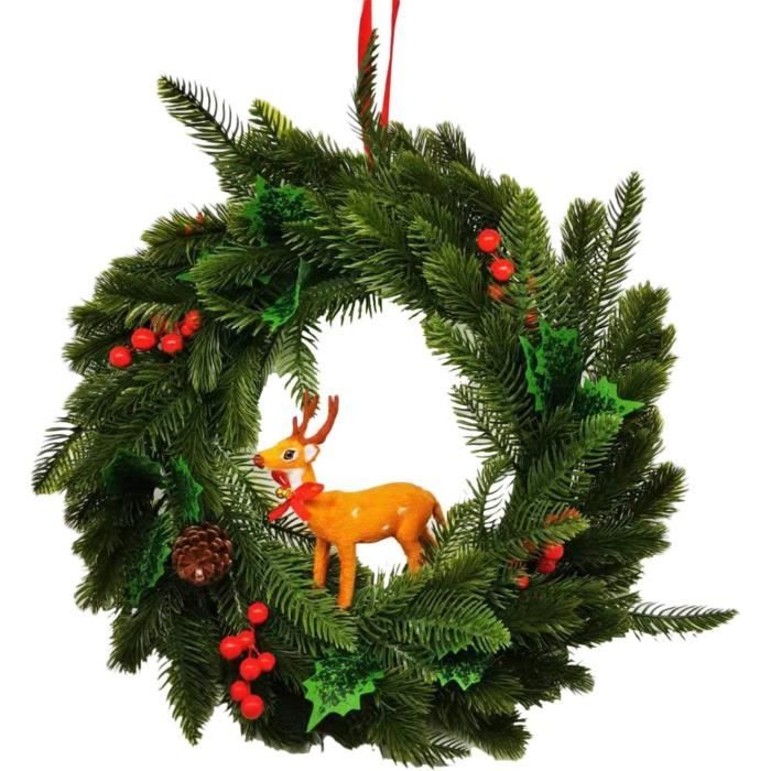 Couronne De Noël Lumineuse 24 Pouces – Rouge Et Blanc Avec 30 LED – Pour Porte D'entrée
