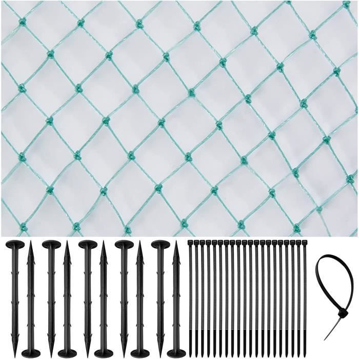 Filet Anti-oiseaux Maille 29 Mm Noir - 10 M X 10 M - PEHD Résistant Aux UV Et Imputrescible - Pour Poulailler, Verger, Protection Cultures