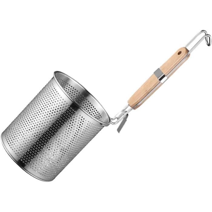 HEMOTON Passoire Inox À Nouilles Avec Manche Long En Bois Écumoire Profonde Pour Cuisine Ustensile Pour Maison Restaurant Et Buffet