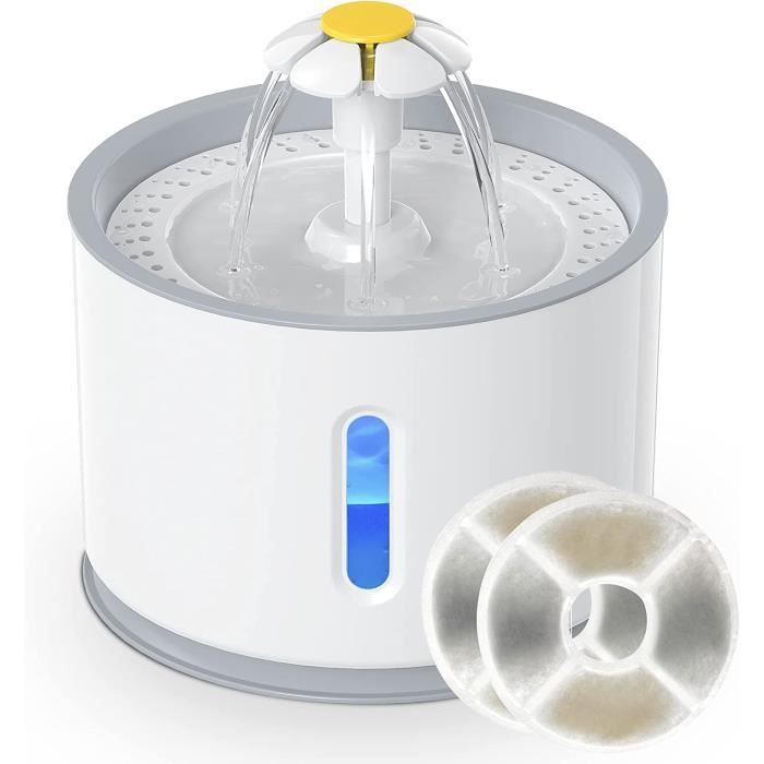 Fontaine à Eau pour Chat Chien Automatique 2,4L, Distributeur Eau Silencieux avec LED Fenêtre de Niveau d'eau et Filtre à Char[4]