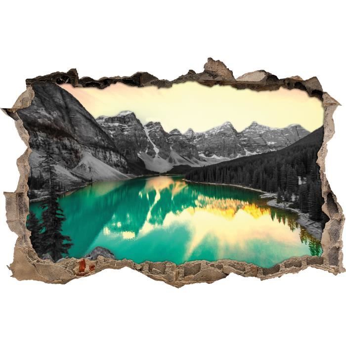 Visites Lake canadien montagnes 3d-Look percée mural autocollant-sticker