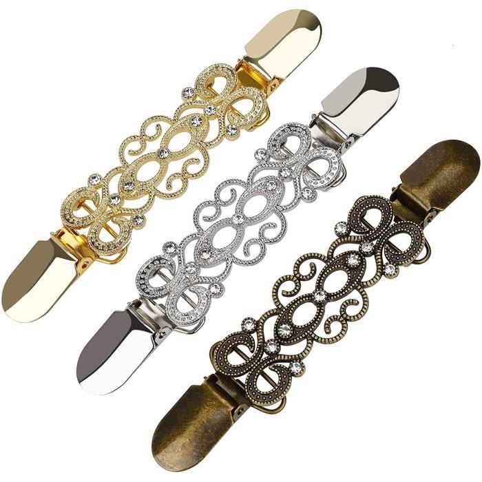 Clip de chandail - Vintage - 3 pièces - Alliage - Or Argent Bronze - Élégant et pratique