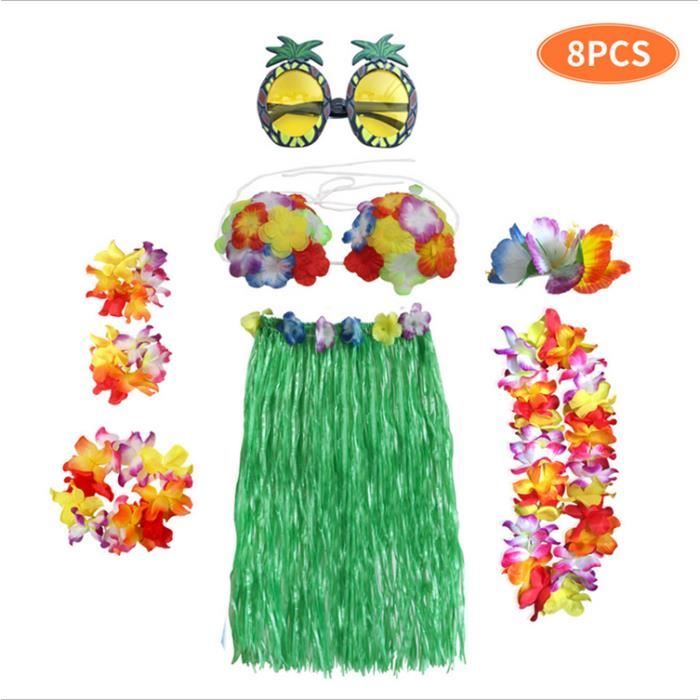Hawaïen Fleur Lei et Lunettes de Soleil Ananas pour Fantaisie Tropical Hawaïenne Hula Fête dÉté de Luau Vert