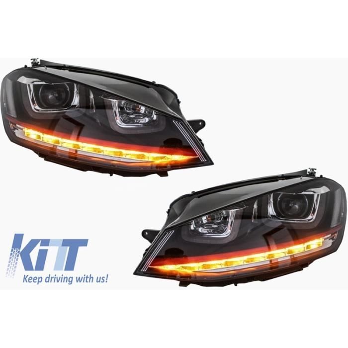 Phares 3D Pour VW Golf 7 VII 12+ LED DRL Red R20 GTI Look Flowing Turn Light