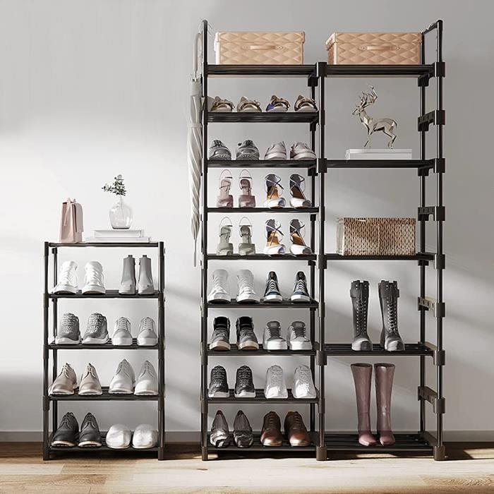 Meuble à chaussures - Métal - 9 étagères - 3 colonnes - Noir
