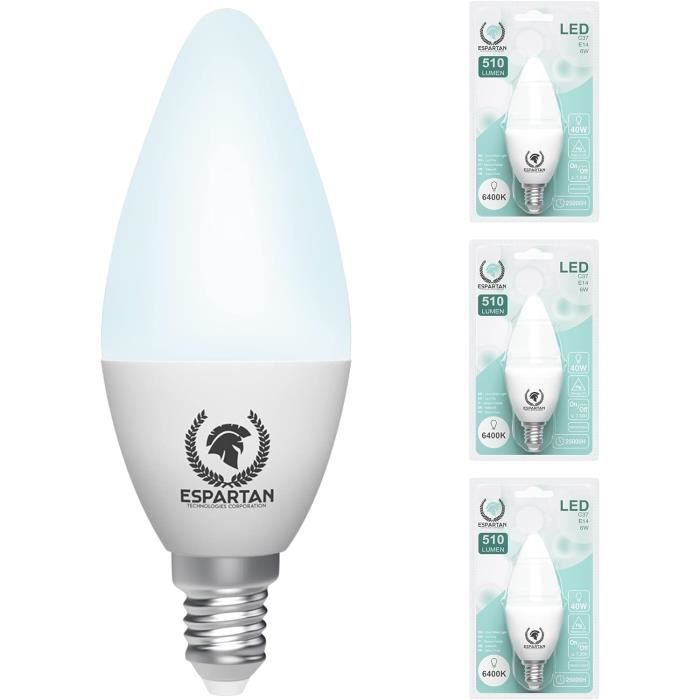 Espartan Ampoule Led E14 Blanc Froid Bougie, 6W, 6400K, 510 Lumens