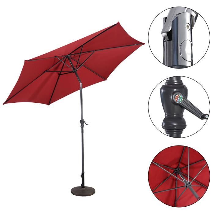 Tillvex® Parasol Déporté LED Solaire Rectangulaire 330cm + Housse De Protection & Contre Le Vent | Parasol à Manivelle Carré + Support | Pour Le Jardin Extérieur