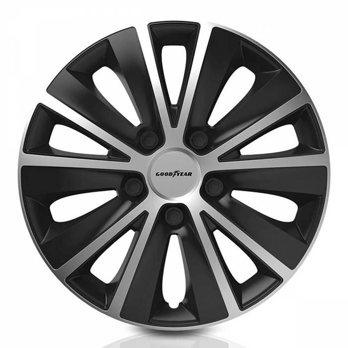 GOODYEAR Lot De 4 Enjoliveurs Memphis Carbon Noir/Argenté 38,10 Cm - Design Sportif Et Robuste