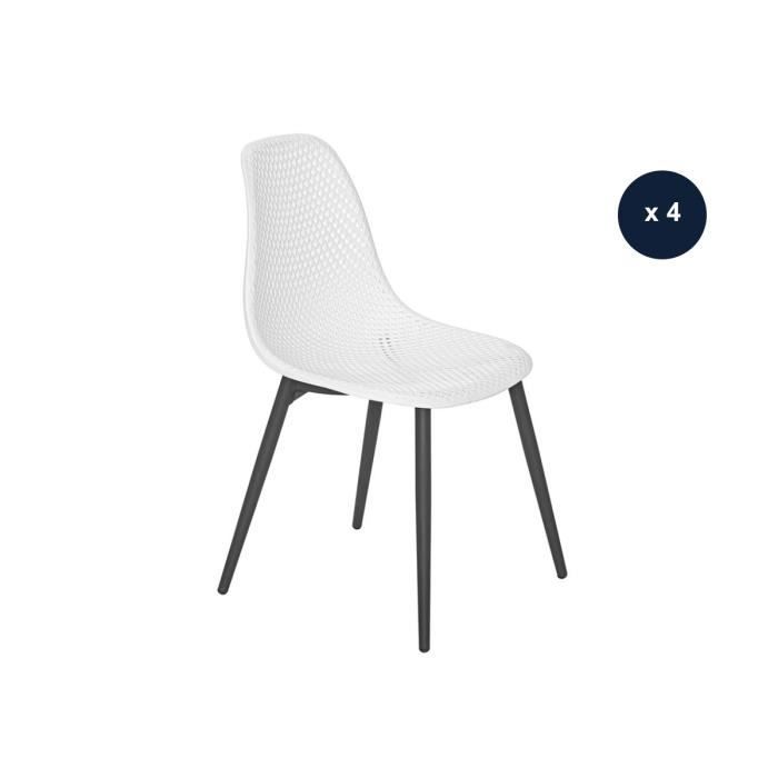lot de 4 chaises de jardin en aluminium et résine coloris blanc - jardiline malte - 46 x 53 x 85 cm