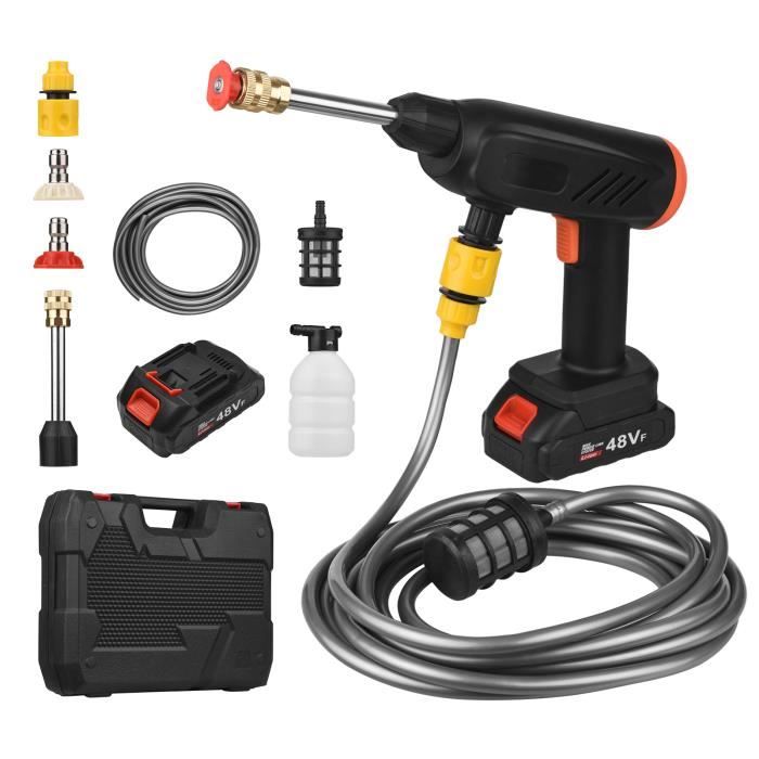 Nettoyeur Haute Pression Sans Fil 48V - 2 Batteries 7500 MAh - 4 L/min - Buse 6 En 1 - Pour Voiture, Terrasse, Jardin - 7