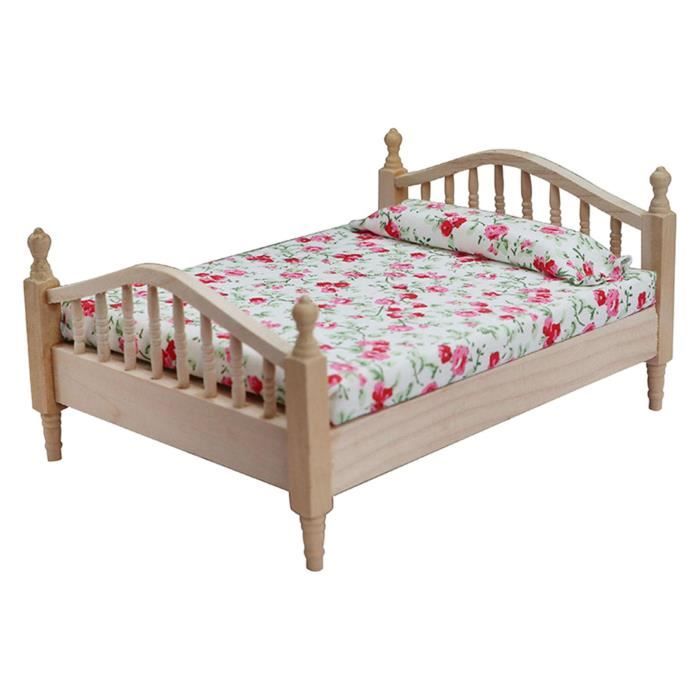 1 12 Maison De Poupee Bois Lit Double Maison De Poupee Accessoires Bricolage Pour Bebe Cadeaux Cdiscount Jeux Jouets