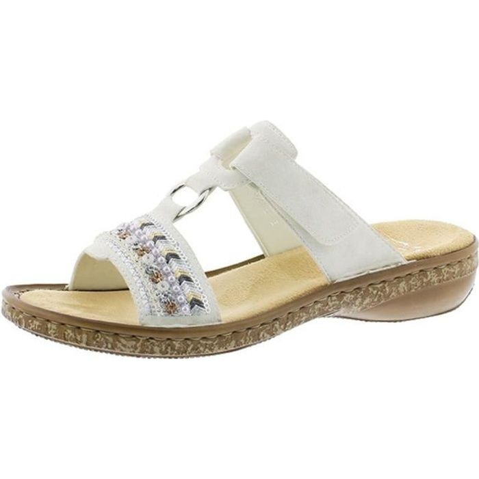 Mule habillee pour femme Rieker 628M6 blanche avec motif chaussures anti stress Blanc Cdiscount Chaussures