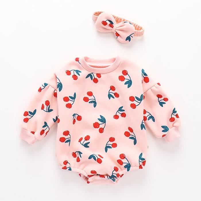 Nouveau Ne Infantile Bebe Fille Fruit Imprimer Epais Chaud Barboteuse Body Bandeau Vetements Rose Rose Cdiscount Pret A Porter