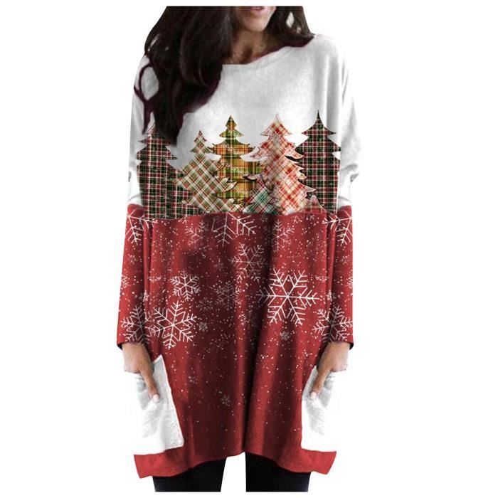T-shirt Manches Longues Femme Décontracté – Col En V, Imprimé Noël, Matières Polyester Et élasthanne