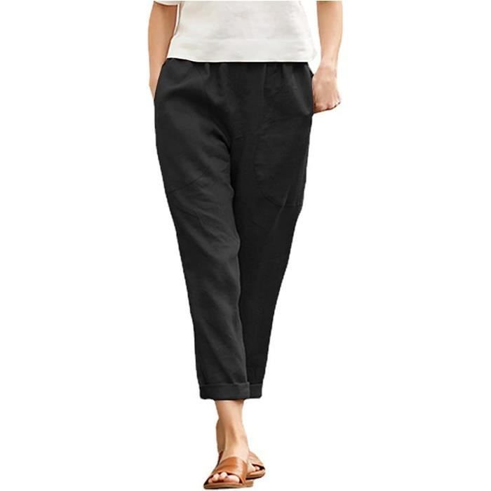 Pantalon en Lin Femme été Pantalon Fluide Femme Décontracté Léger Large ...