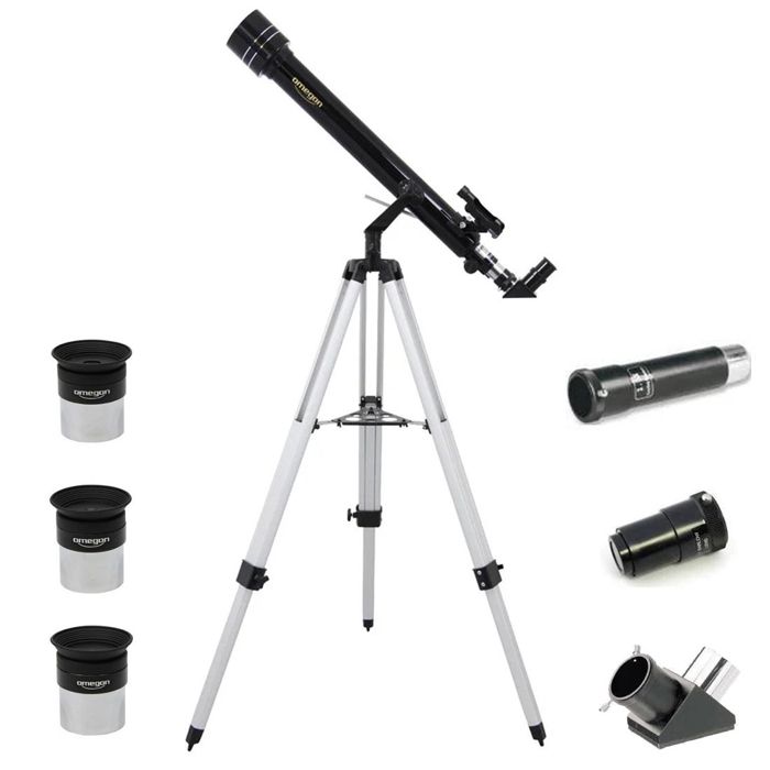 Télescope Astronomique Omegon 700-60 + Monture Azimutale Type A + Oculaires + Lentille de Barlow + Redressement