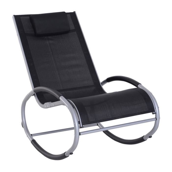 fauteuil chaise longue à bascule - outsunny - design contemporain - aluminium - noir