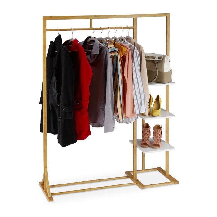 Penderie Bambou Relaxdays - Portant à Vêtements Avec Étagère 120x67x35 Cm