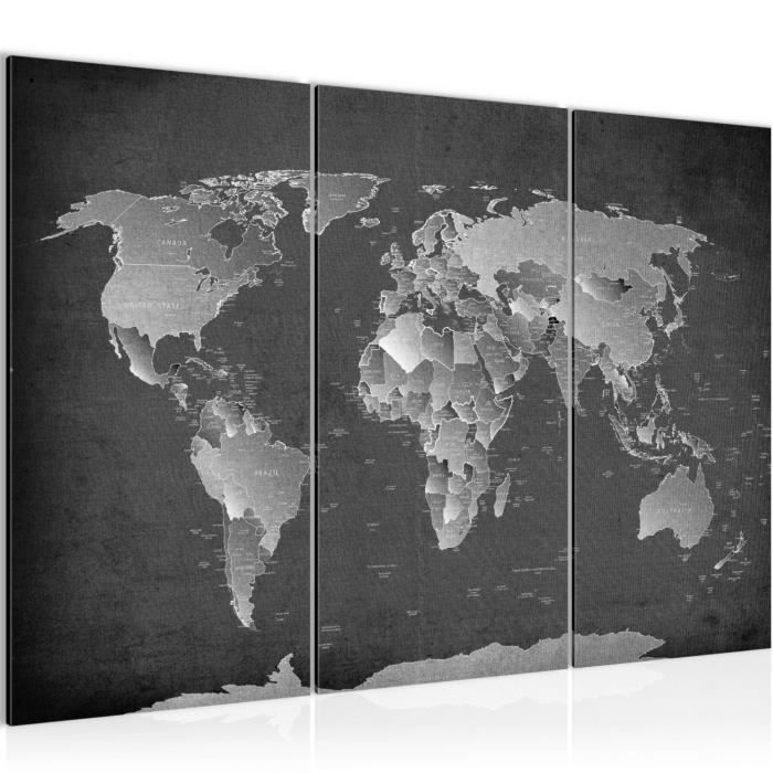 B&D Tableau Décoratif Carte Du Monde 120x80cm - Toile Colorée Avec Boussole - Décoration Murale Salon