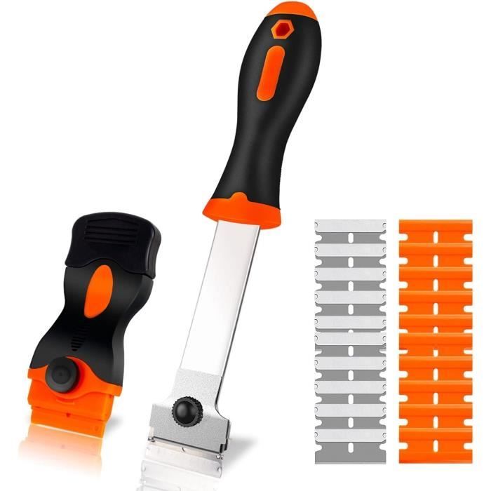 Grattoir à Rasoir En Plastique + 10 Lames – Pour Enlever étiquettes Et Autocollants Sur Voiture