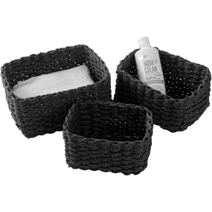 Panier De Rangement Tressé Avec Couvercles, Lot De 3 Paniers En Rotin En Corde De