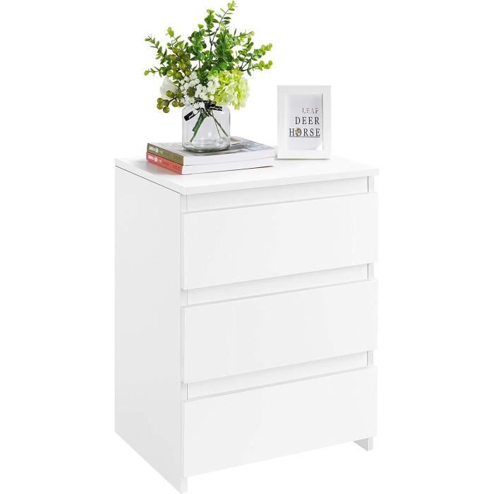 Table De Chevet Blanche Avec 3 Tiroirs - 40x40x60cm - Bois - Design Moderne - Yaheetech