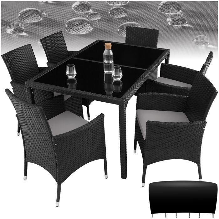 Salon de jardin - TECTAKE - Ensemble détente repas dextérieur PORTO 6 personnes encastrable et résistant aux UVs - Noir/Gris Salon de jardin - TECTAKE - Ensemble détente repas dextérieur PORTO 6 personnes encastrable et résistant aux UVs - Noir/Gris