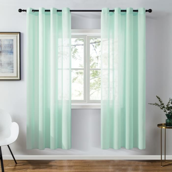 Voilages 140x180cm En Chiffon Leger Vert Menthe Decoratif Salon Chambre Enfant 2 Panneaux Cdiscount Maison