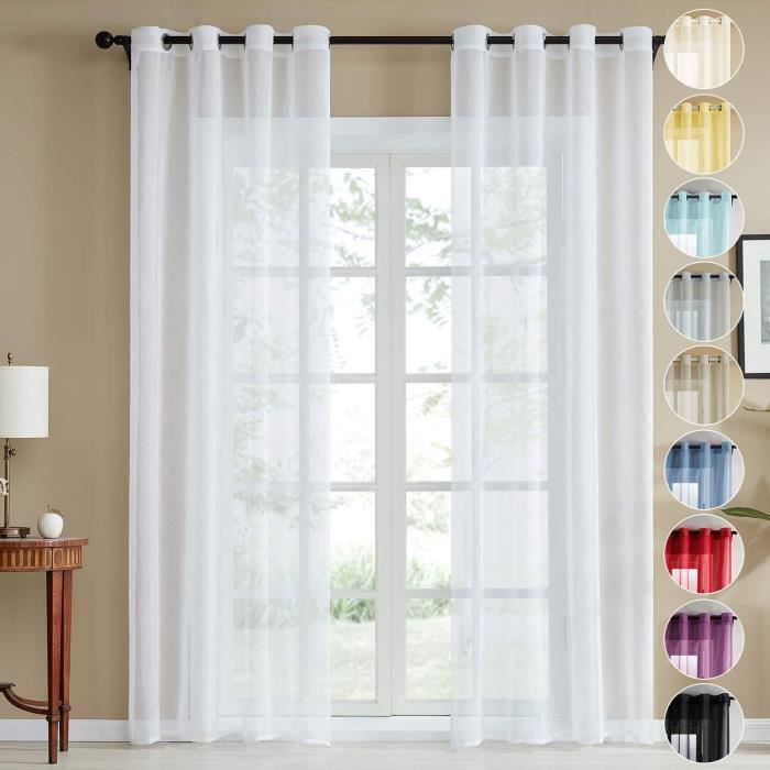 Topfinel 2 Panneaux Rideau Passant Tringle 140x145cm Voilage Blanc Transparent en Effet Lin D/écoration dint/érieur de Fen/être de Salon Chambre Cuisine et Sam