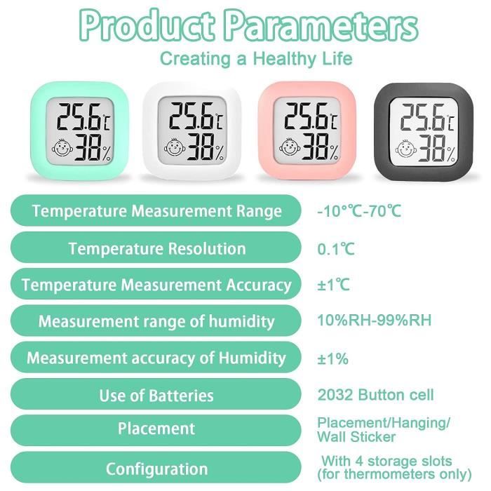 Thermomètre Hygromètre Intérieur 2 Pièces - Mini Numérique Avec émoticônes - Plage -19°C à 80°C