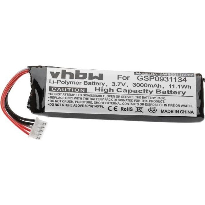 vhbw Li-Polymère batterie 3000mAh (3.7V) pour haut-parleurs enceintes JBL Flip 3
