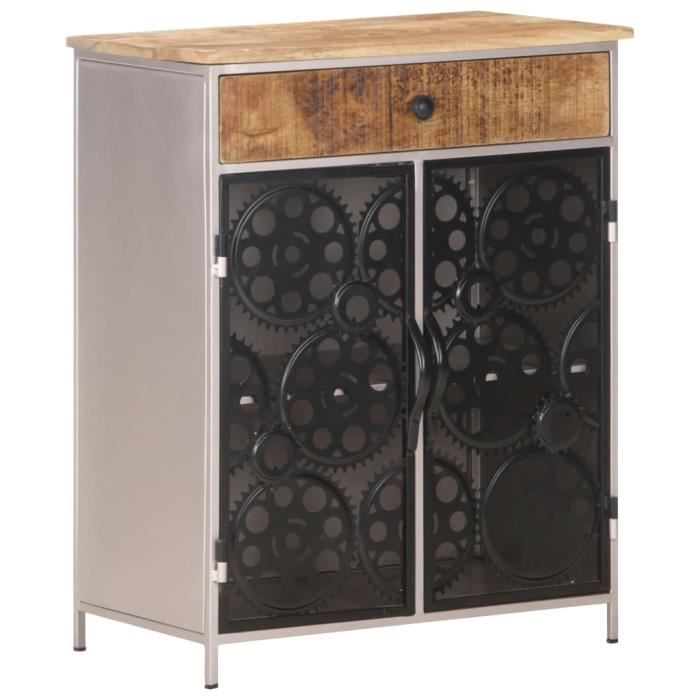 Buffet Industriel - VIDAXL - Bois de manguier brut et fer - 2 portes - 1 tiroir - 60x35x75 cm