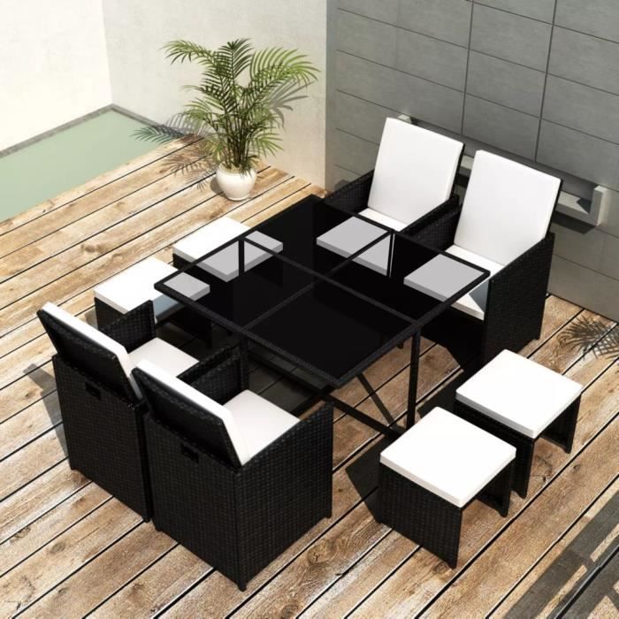 Ensemble à manger d’extérieur vidaXL 9 pcs Résine tressée Coussins amovibles