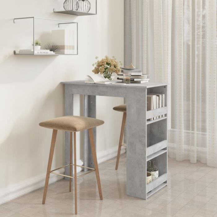 vidaXL Table de bar à étagère de rangement Gris béton 102x50x1035 cm 809471