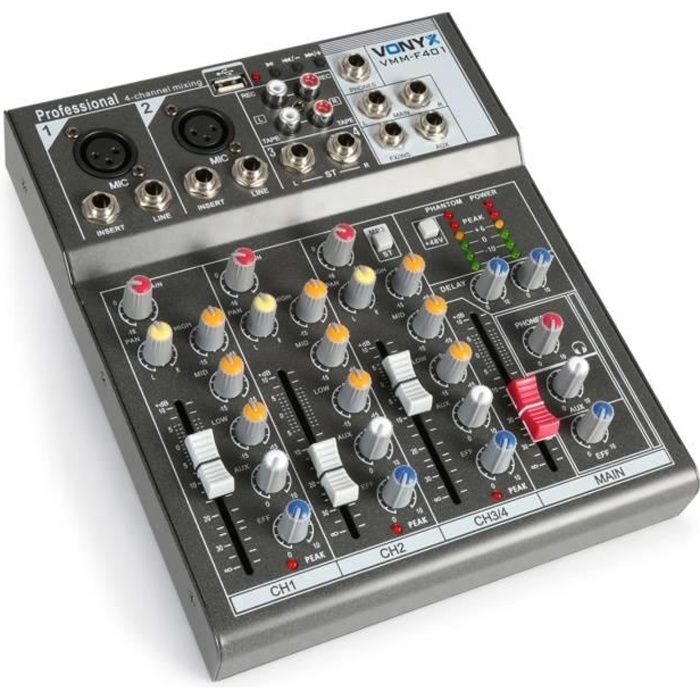 Vonyx VMM-F401 - Table de mixage 4 canaux, port USB, pour application studio ou sur scène
