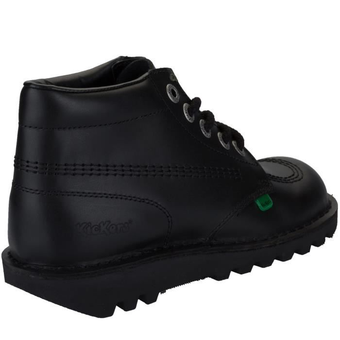 Bottines Kickers Kick Hi pour femme en noir Cuir Talon bas A lacet