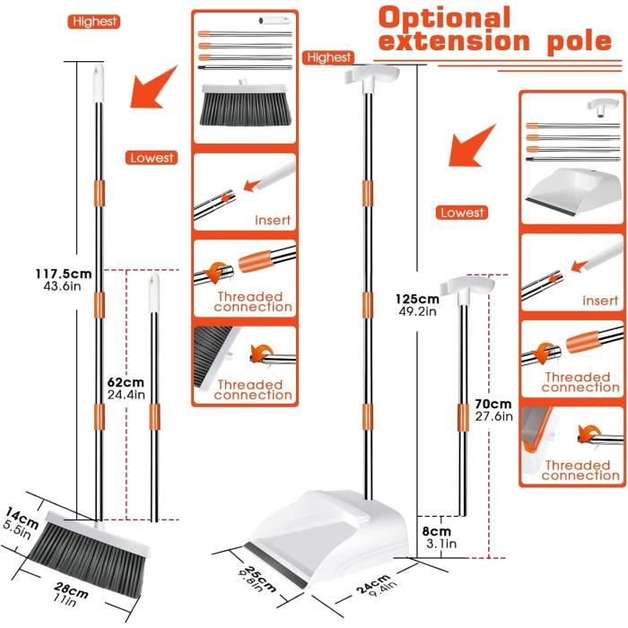 Ensemble Balai Et Pelle à Poussière Rubessia Vertical - Coupe-Vent Et Rotatif Orange