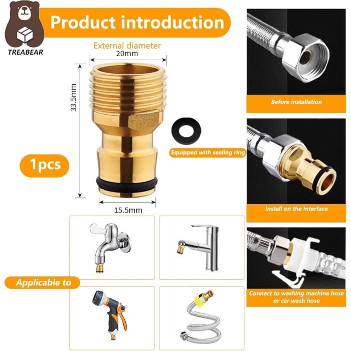 Adaptateur De Robinet Briny River - Mâle 15/16-27 Ou Femelle 55/64-27 Vers Mâle 3/4 - Pour Machine à Laver, Humidificateur
