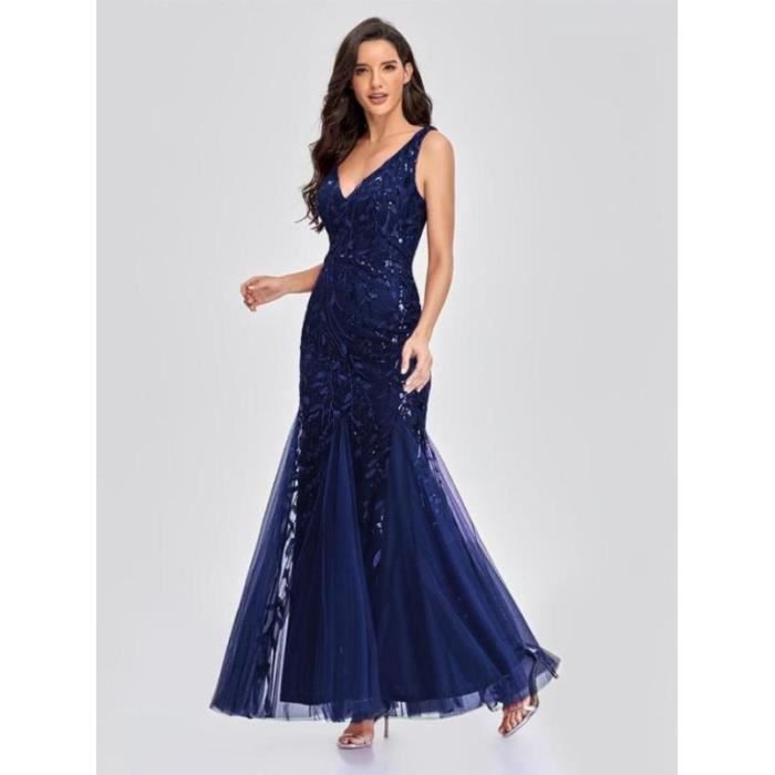 Robe de Soiree Femme Vintage Robe Longue du Soir Mariage Col V sans Manche Robe a Paillettes rouge ZP Rouge Cdiscount Pret a Porter