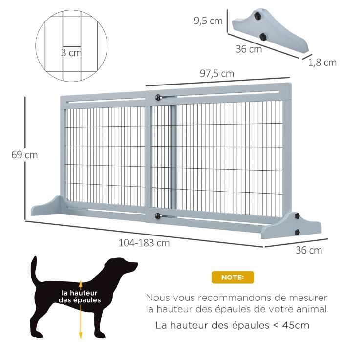 PawHut Barrière de sécurité chien barrière animaux rétractable