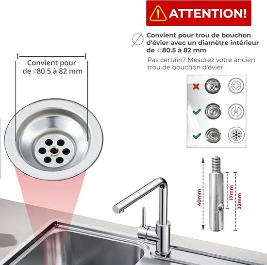 LOT DE 2 bouchons de déchets pour évier de cuisine en acier inoxydable LOT DE 2 bouchons de déchets pour évier de cuisine en acier inoxydable