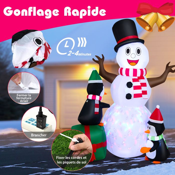 JETEHO Bonhomme de neige gonflable de Noël de 2,5 m avec décoration d