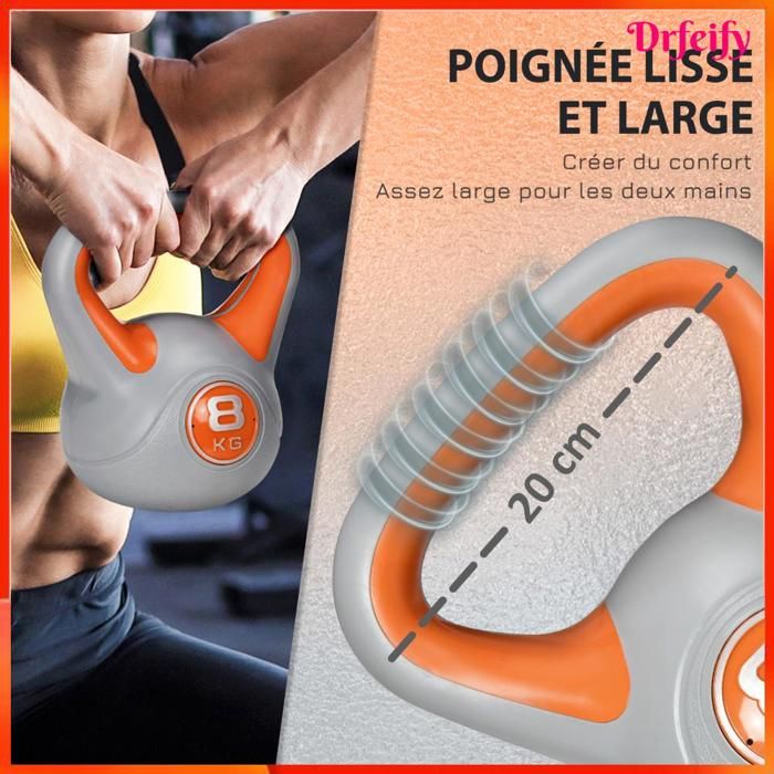 Kettlebell MOVIT Basic – 1 à 20 Kg, Revêtement Plastique Anti-bruit, Sans Substances Nocives, Gris Ou Noir