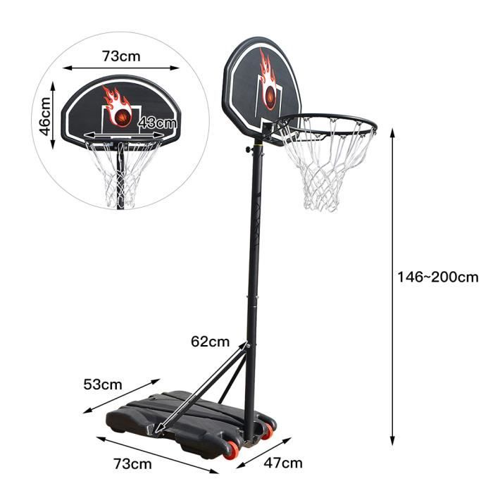 Panier de Basket sur Pied Extérieur-Intérieur Panier de Basket-Ball Mobile  Portable Hauteur Réglable 148 cm à 246 cm Noir Blanc - Cdiscount Sport