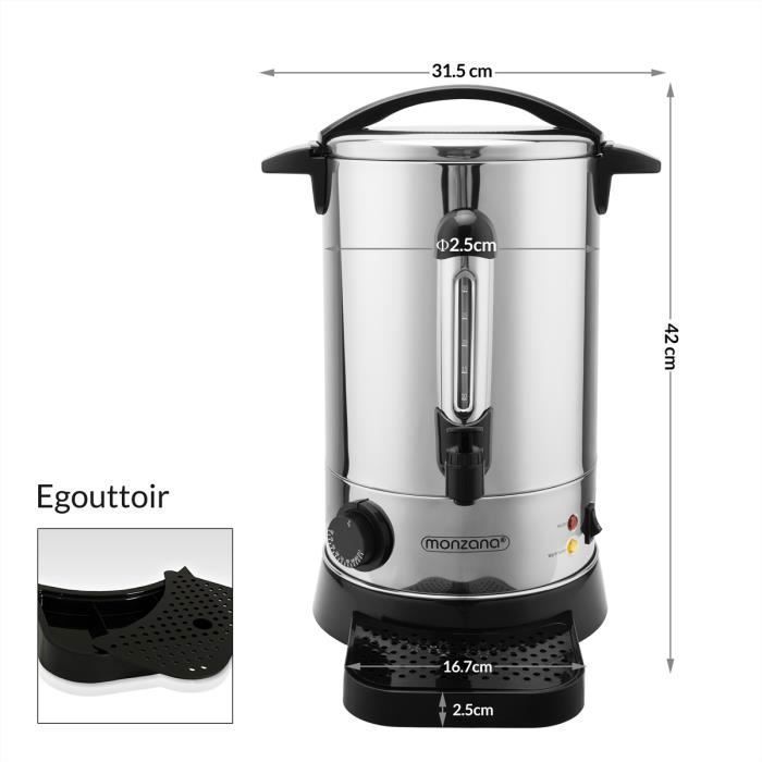 Distributeur De Boissons Chaudes AREBOS 6.8L - Thé, Café, Vin Chaud - Inox, 950W, Réglage 30-110°C