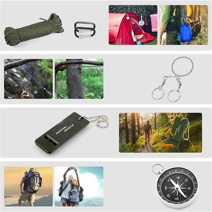 Kit de Survie Militaire Complet–Trousse de Secours Kit de Survie d'urgence,  Multifunctional Camping Randonnée Pêche Chasse survivali - Cdiscount Sport