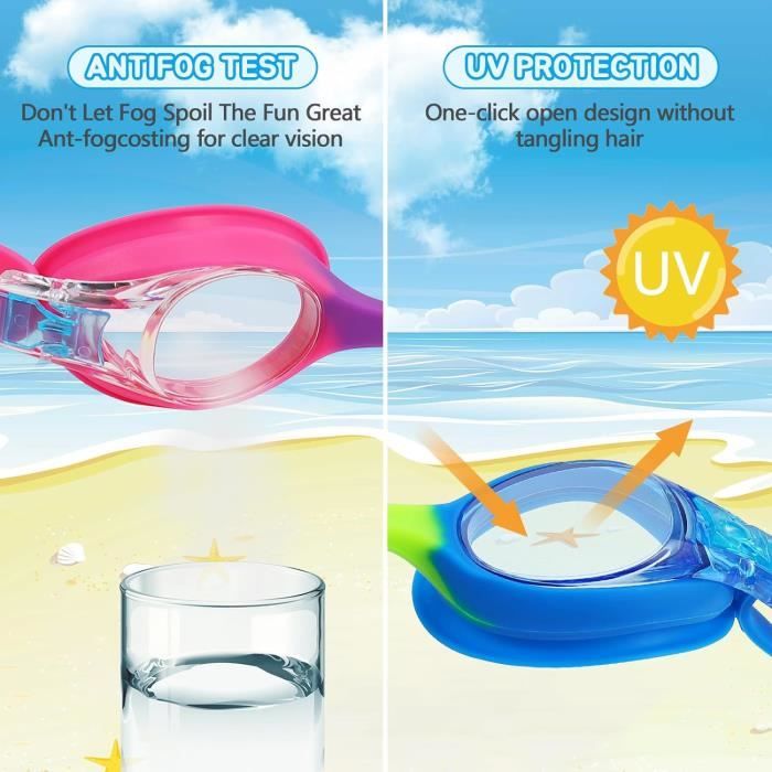 Lunettes De Natation Enfant – Design Cœur Arc-en-ciel, 180° HD Anti-buée, UV, Pour 3-12 Ans