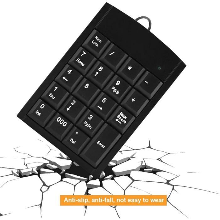 Clavier nuérique USB fin et portable avec de grandes lettres ipriées, 19 touches pour